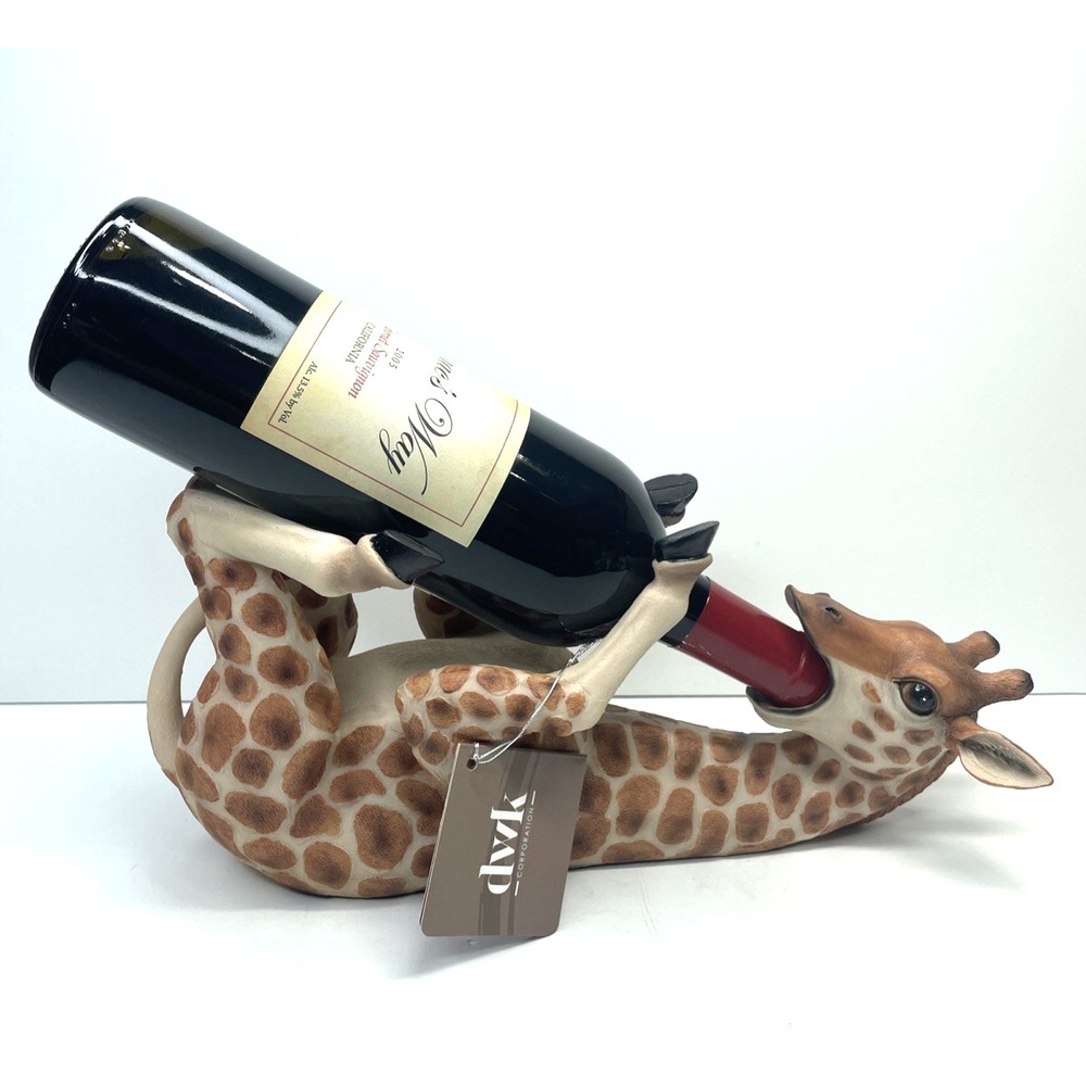 DWK Giraffe Wine Bottle Holder "Tall Drink" Safari Themed NEW w/ Hang‎ Tag